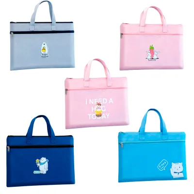 Customized Double-Layer Oxford Document Bag with Animas Pattern Cute Portable Storage Zipper File Bag School Can Print Logo