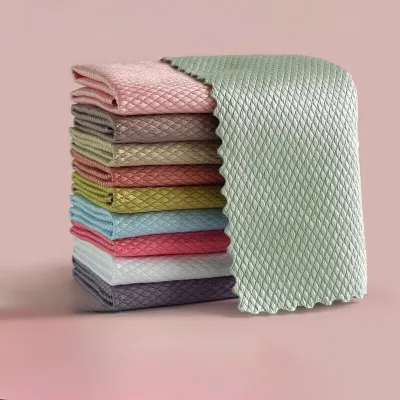 Fish Scale Pattern Glass Cloth Lint-Free Streak-Free Window Cleaning Towel Thickened Absorbent Kitchen Wipe for Table