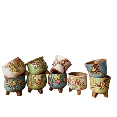 Ceramic Succulent Pot Vintage Planter Pots 3 Inch Hand-Painted Ceramic Succulent Planter (Little Flower)