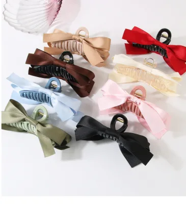 Hot Selling Personalized Women Candy Color Black Double-Sided Bow Grab Barrettes Medium Large Non-Slip Claws Women Sweet Style
