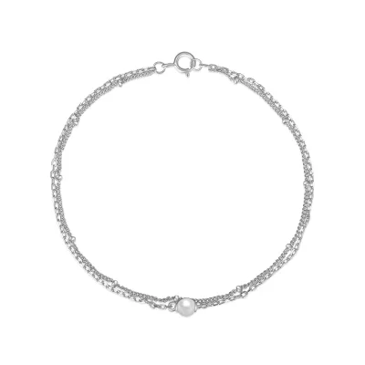 CANNER Simple Ins S925 Sterling Silver Daily Wear Double Stacked Byzantina Rollo Double Chain Basic Chain Women Pearl Bracelet