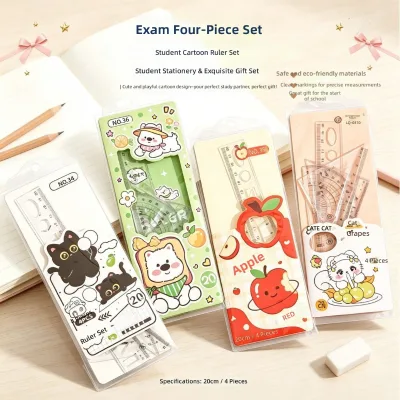 Cute Cartoon Plastic Four-Piece Ruler Set 20cm Max Length Multi-Functional Stationery for Primary School Exams-Wholesale
