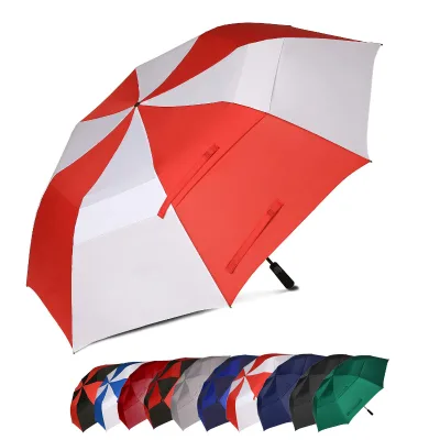 Wholesale Promotional Double Layer Black Transparent All-Season Lightweight Windproof Auto Open 2-Fold Folding Golf Umbrella
