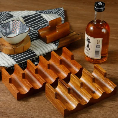 Natural Solid Wood U Shaped Rack with Smooth Polished Surface Japanese Style Sushi Roll Holder for Food Serving Display