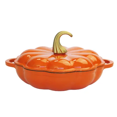 Seasonal Hot Sale Pumpkin Shape Enameled Cast Iron Braising Pot LFGB FDA Certified Kitchen Cookware With Dual Handles