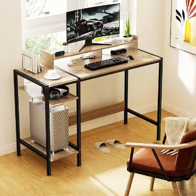 Computer Gaming Desk Small Desk With Monitor Stand Adjustable Storage Space Modern Design Corner Table