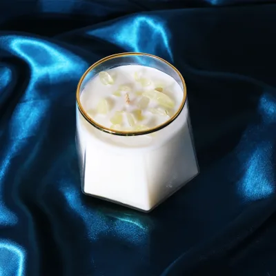 Handmade Geometric Glass Jar Soy Wax Candle Dried Flowers-Luxurious Customized Shape for Christmas Wedding Aromatherapy Home