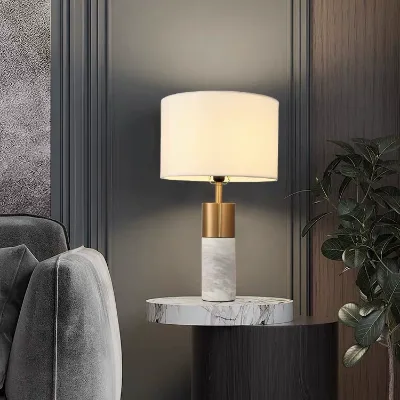 Hot Selling Electric Modern Luxury Marble Fabric Shade LED Table Lamps for Bedroom Commercial Decor