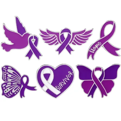Enamel Purple Ribbon Brooch Pin Testicular Hodgkin Pancreatic Cancer Alzheimer's Awareness Badge Emblem Brooches Lapel Pin