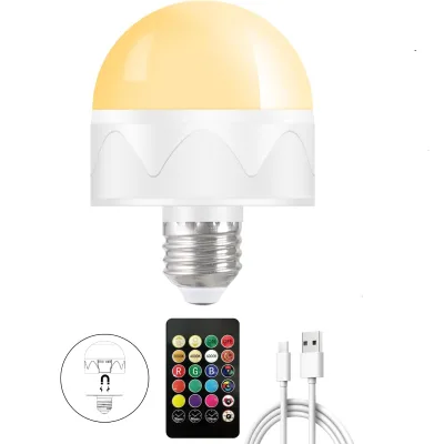 DC USB Charging Remote Control Dimmable Edison LED Light Bulb Cordless Rechargeable E14/E26/E27 PC Material 2700K Warm White