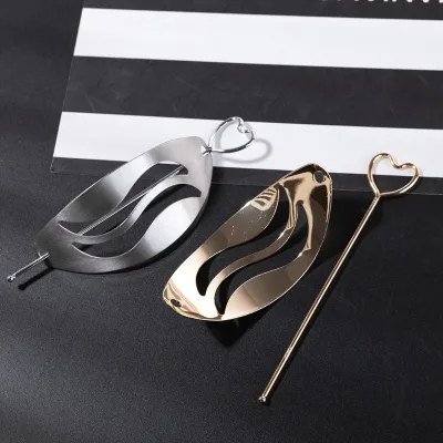 European and American Large Oval Double S Hollow Brushed Hairpin