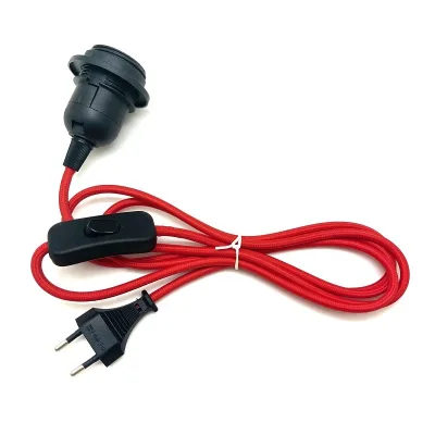 E27 Socket and Switch Fabric Wire 2 Pin Eu Plug