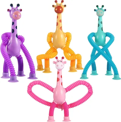Novelty Fun Creative Ever-changing Educational Cartoon Luminous Suction Cup Telescopic Tube Giraffe Toy