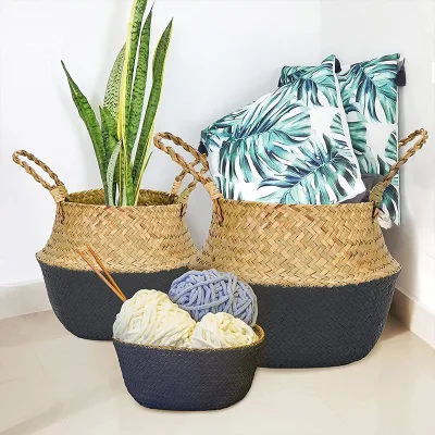 Wholesale Foldable Plant Basket Handmade Woven Seagrass Belly Basket