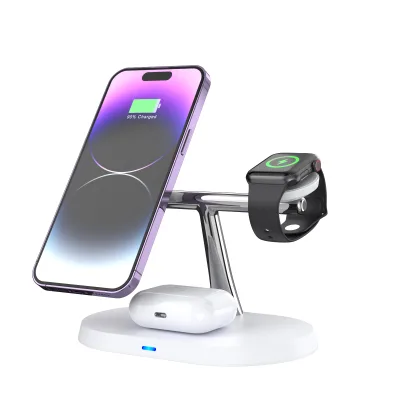 Multifuncion Fast Charging Dock Station Magnet Magnetic 15W 3 in 1 Wireless Charger Station with LED Night Light