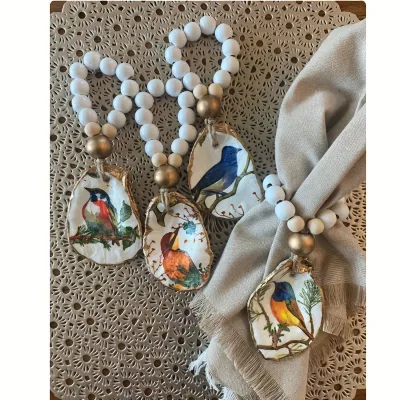 4pcs Bohemian Oyster Shell Napkin Ring for Christmas Tree Restaurant Bohemian Vintage Wedding Celebrations, Party Table Decor