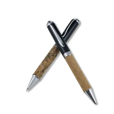 Wholesale Personalized Custom Wood Grain Metal Rotating Ball Pen PU Cork Ballpoint Pen With Eco-friendly Soft Touch