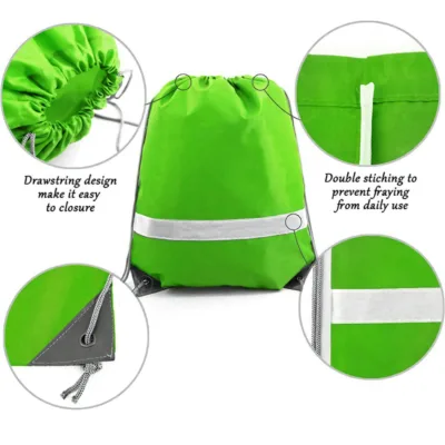 Custom Logo Polyester Sport Gym Sacks Nylon Drawstring Backpack Yoga Bag With Reflective Strip