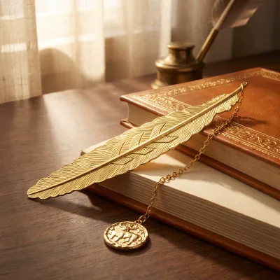 No MOQ OEM ODM Custom Gold Plated Aluminium Bookmark with Pendant Chain Glitter Shell Flower Heart Hollow Reusable Reading Gift