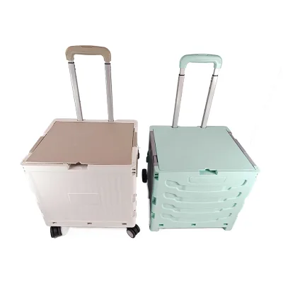 Custom wholesale foldable supermarket hand cart compact luggage portable folding shopping trolleys camping beach cart