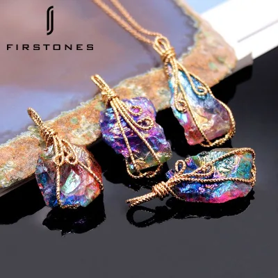 Natural Stone Crystal Pendant Colored Gemstone Wire Wrapped Pendant DIY Necklace Jewelry Accessories