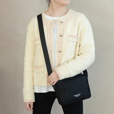 Custom Travel Daily Use Casual Black Eco Friendly Cotton Canvas Multi-Pocket Crossbody Sling Bag Shoulder Bag for Men & Women