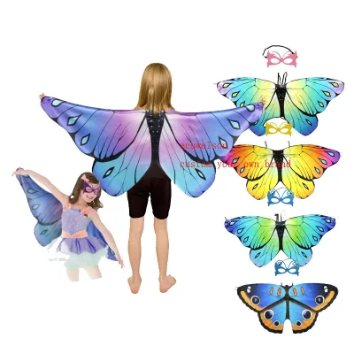 Ecowalson  Kids Butterfly Costume Girl Fairy Butterfly Wings Chiffon Blue Pink Purple Halloween Costume