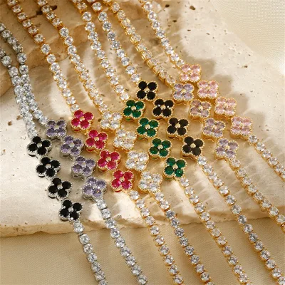 HanHan Jewelry Designer Brand Fine Bracelets CZ Gold Four Leaf Clover Bracelet for Women