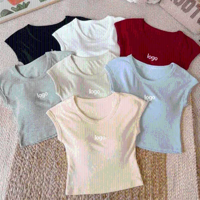 Seamless Skinny Cotton Tank Top Crop Top Crew Neck 240g Heavyweight Soft Breathable Solid Color Women Gym Fitness Workout Active