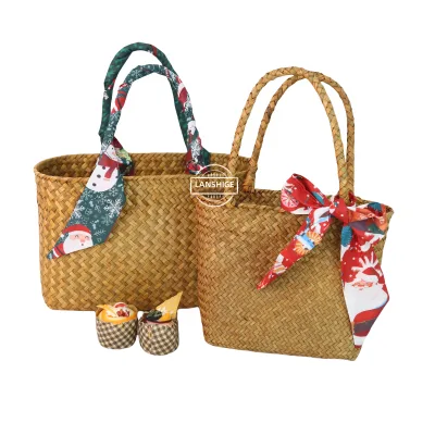 Seagrass Woven Gift Basket Florist Flower Decoration Wedding Gift Basket Food Packaging Christmas Food Decoration Accessories