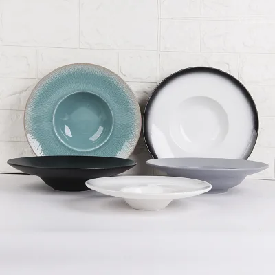 Creative Eco-Friendly Ceramic Porcelain Embossed Nordic Western Style Kitchen Serving Set Deep Soup Plate Suppenteller for