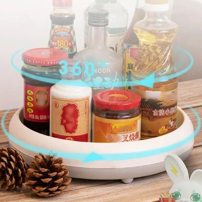 Rotating Kitchen Storage Tray - Round Plastic Organizer for Cosmetics and More