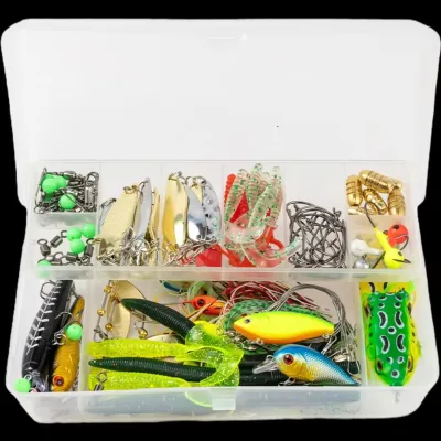 Metal Fishing Tackle Kit with Hard Baits Crank Bait Jig Hooks Spinner Bait for Ocean Boat Bass Fishing