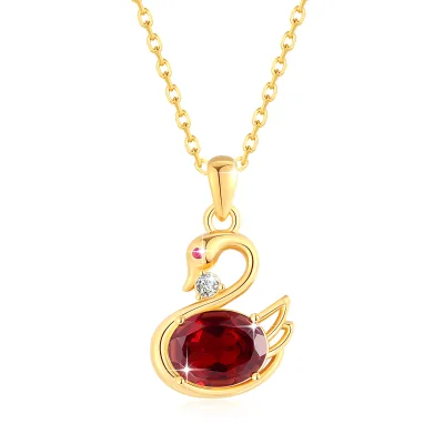 Quality Gold Jewelry 18K Wholesale Gifts Women Dropshipping Natural Garnet Gemstones Gold Swan Pendant