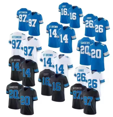 Detroit Men's Youth Women's American Football Jerseys #0 Jahmyr Gibbs #97 Aidan Hutchinson #14 Amon-Ra St. Breathable Short