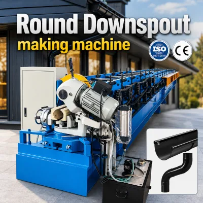 Stable Industrial Circular Round Downspout Machine Forming Drain Pipes Hard Chrome Rollers/Galvanized Steel for Builders