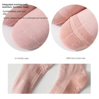 Fengmei 90% Cotton Knee-High Slouchy Yoga Socks Pure Cotton Terry-Loop Non-Slip Womens Seamless Single Needle Solid Athletic