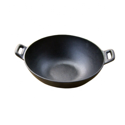 Wholesale Pre-seasoned 32/36cm Double Handle Cast Iron Wok