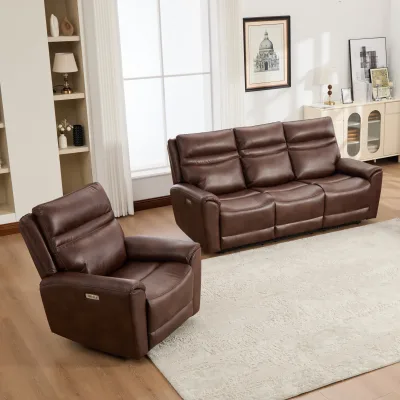 Electric Recliner Sofa Set 3+2+1 Power Reclining Couch with Drop Table Wholesale OEM Factory Customizable Small Apartment