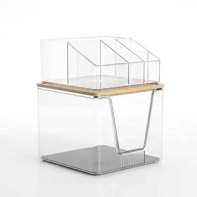 DOOSO Tier Clear Plastic Tissue Box with Divided Organizer Multifunctional Bathroom Countertop Storage Caddy