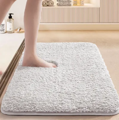 Wholesale Thick Absorbent Bathroom Mat Anti Slip Soft Flannel Door Rug, Hotel Bath Floor Mat Custom Size Available