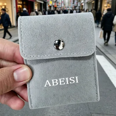 Dark Gray Microfiber Jewelry Pouches Bags With Snap Button Custom Jewellery Bag Jewelry Pouch With logo