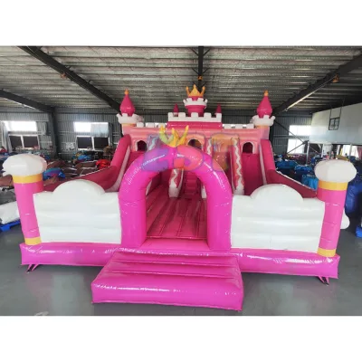Commercial Outdoor Inflatable Playground Three Lane Slide Bouncy Slide Princess Theme Pink Inflatable Slide for Party