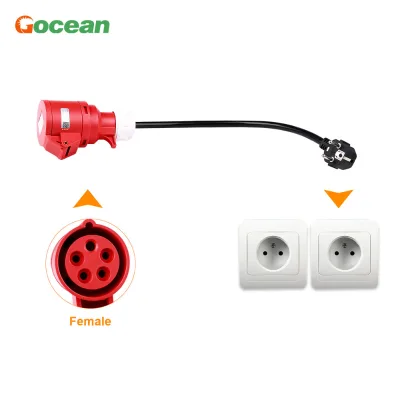 Gocean EV Charger Adapter Schuko Plug to CEE Red Power Female Plug 5 Pins Socket Adapter Connect With 16A 3 Phase 11KW Charger