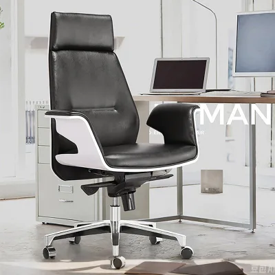 Factory Direct Walnut Shell Black Leather High Back Swivel Executive Chair Office Manager Office Chair
