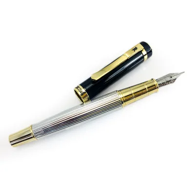 High Quality for OEM Brass Metal Luxury Fountain Pen with Gift Box Blue/Black Ink for Promotion & Business Use
