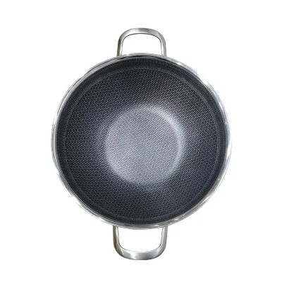 New Type Aluminium Alloy Layer Wok Stanlist Industry Composite Bottom Light Oil Smoke Cocina Para Wok With Lid Non Stick
