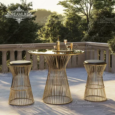 Gold Metal Frame High Cocktail Bar Restaurant Gold Stainless Steel
