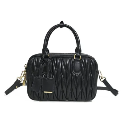 2024 New Women's High-End Boston Design Crossbody Bag PU Pleated Bowling Bag Zipper Waterproof 2-2.9L Large Capacity Popular