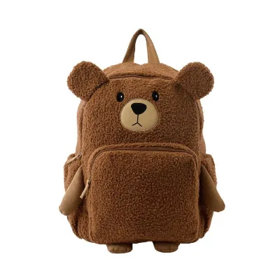 Cute Bear Design Cartoon Animal Backpack Wholesale Plush Fabric School Bag for Boys and Girls Kindergarten & School Use